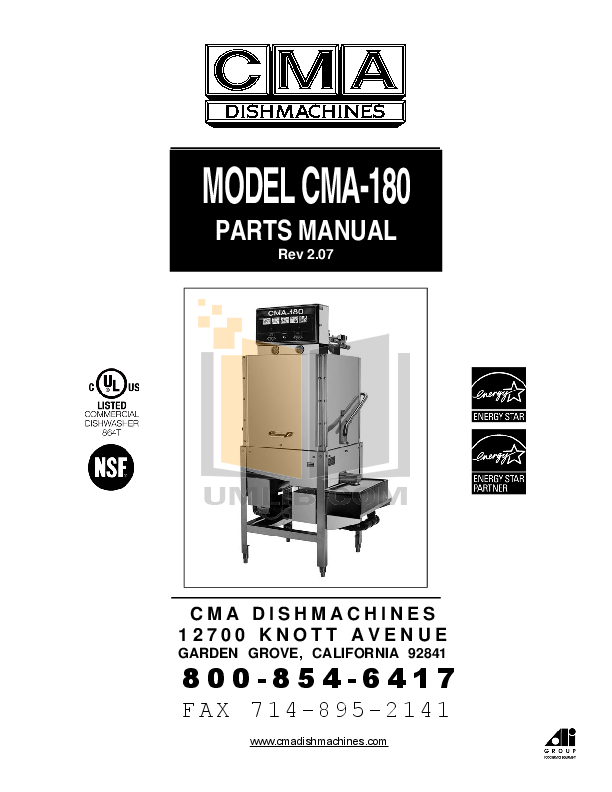 Download Free Pdf For Cma CMA-180 Dishwasher Manual